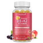 Vitamin D3 10000iu with K2 (MK7) 200mcg -Formulated with Calcium Magnesium Zinc & Inulin–Immune Support, Bone & Heart Health, Enhanced Absorption, Sugar-Free Gummies -Peach Flavor-60 Counts
