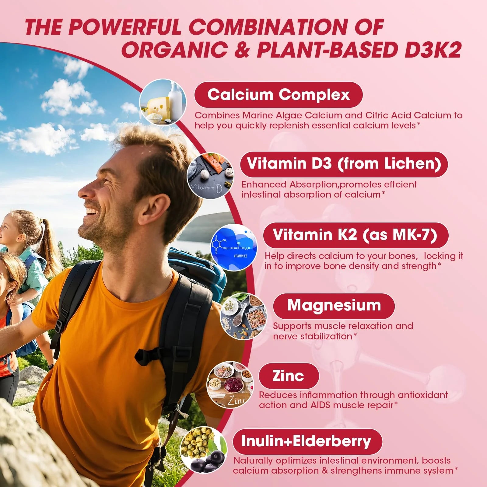 Vitamin D3 10000iu with K2 (MK7) 200mcg -Formulated with Calcium Magnesium Zinc & Inulin–Immune Support, Bone & Heart Health, Enhanced Absorption, Sugar-Free Gummies -Peach Flavor-60 Counts