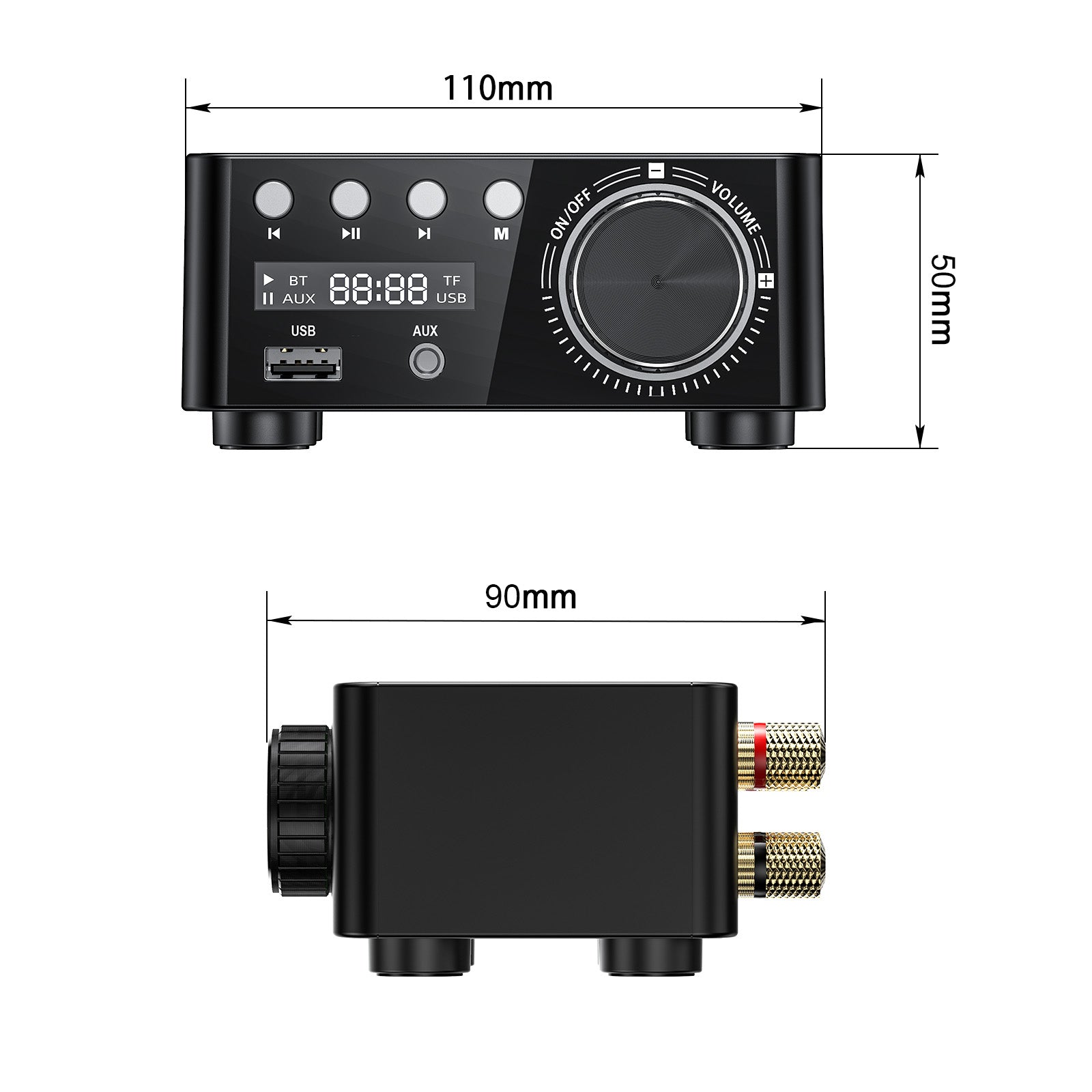 12-24V 50W+50W Bluetooth 5.0 Digital Power Sound Amplifier Desktop HiFi Stereo