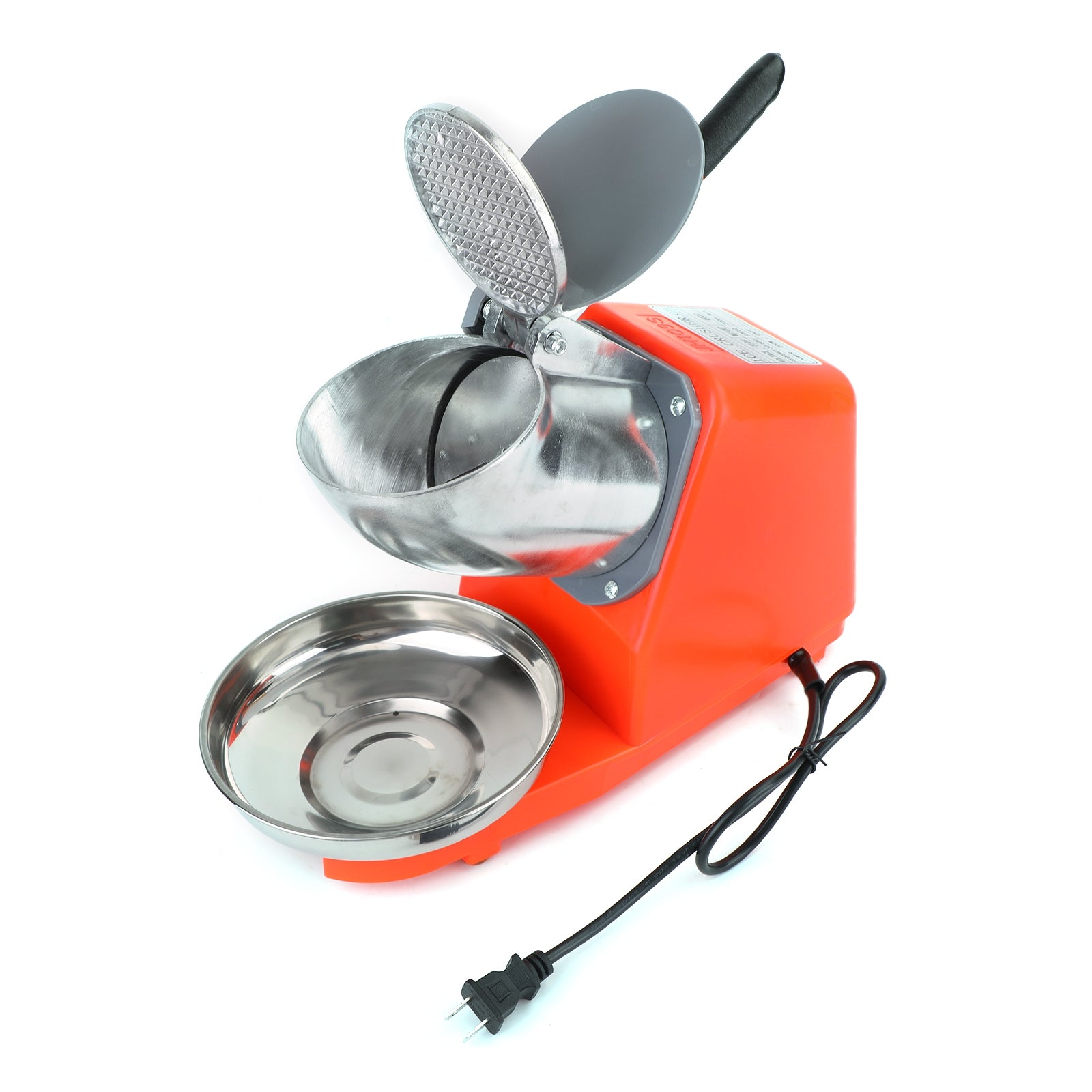 Summer Essential Orange 300W Electric Ice Crusher Machine,Shaver Snow Cone Maker,Dual Blades Aluminium Cover, Kitchen Utensils for Home Commercial Use
