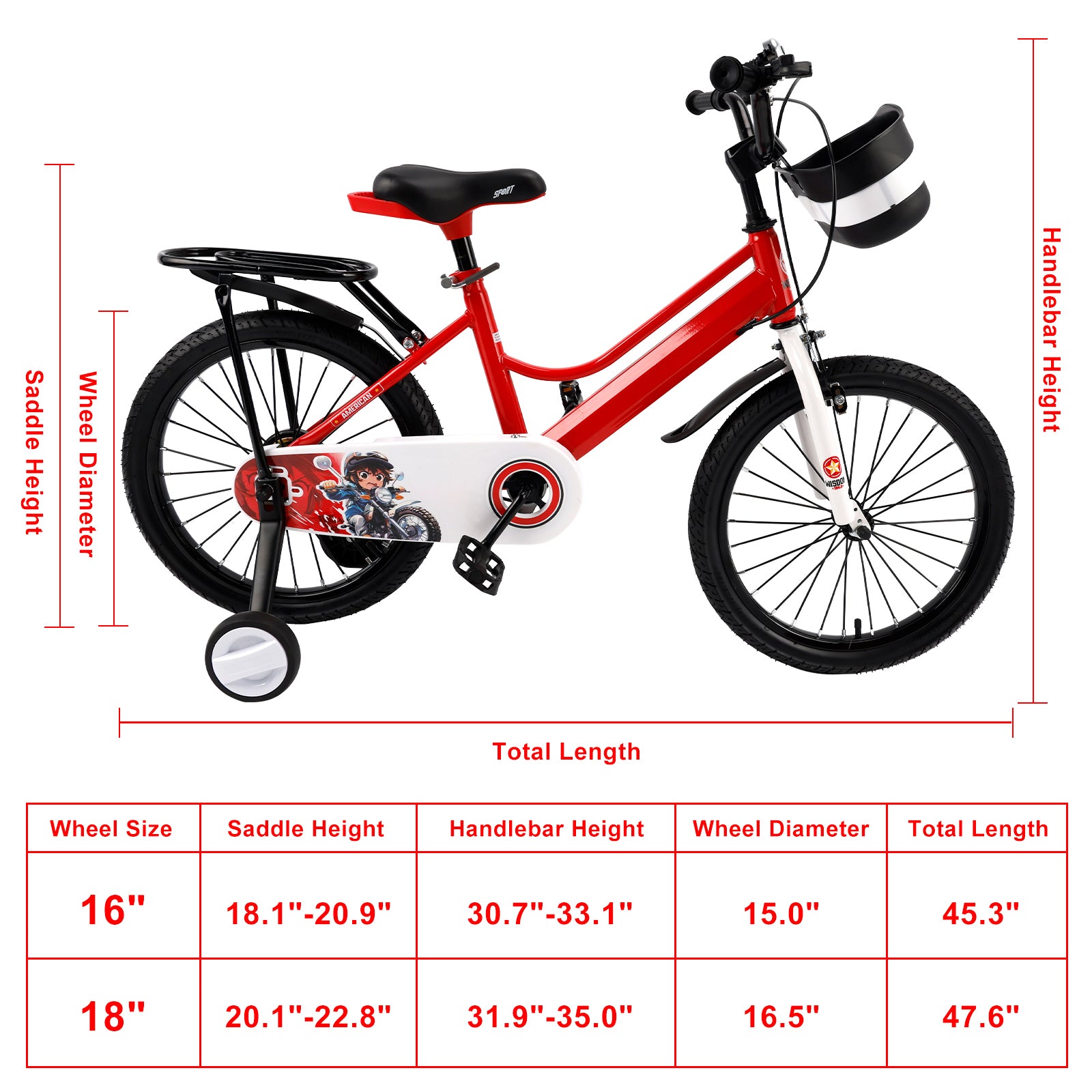 16"/18" Kids Bike for Boys and Girls with auxiliary wheels & Rack & Basket