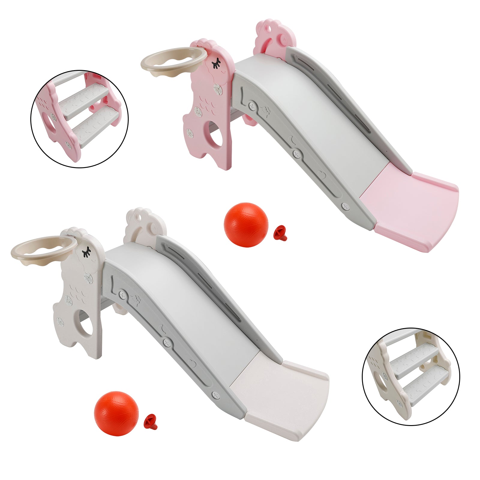 3In1 Kid Folding Slide With Climber,Basketball Hoop,Freestanding Slide Toy