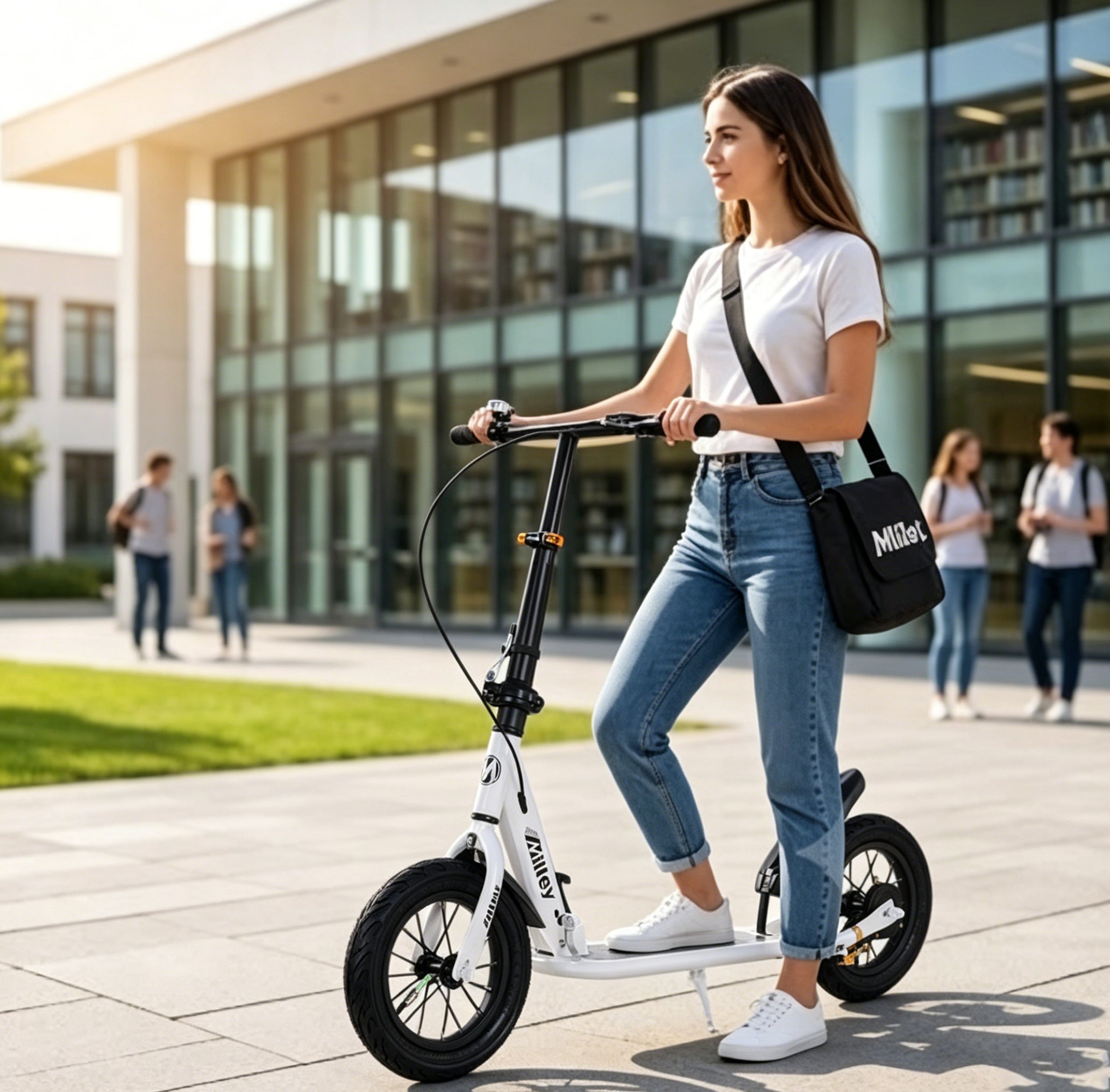 White Kick Scooter for Grown-Ups & Teens – Smooth Ride, Folding Design, Air-Filled Tires