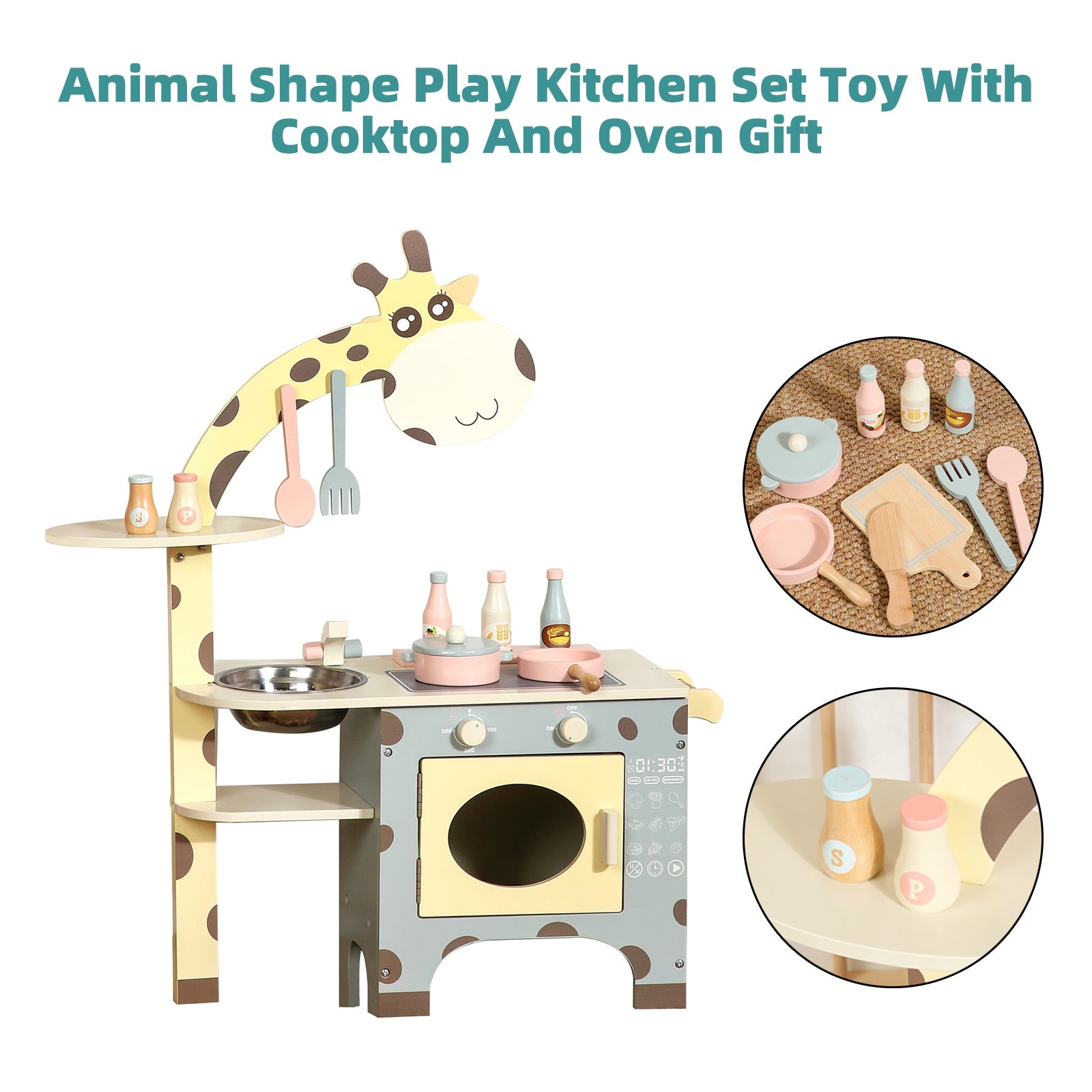 Animal Shape Play Kitchen Set Toy With Cooktop And Oven Gift For Kid Age 3+