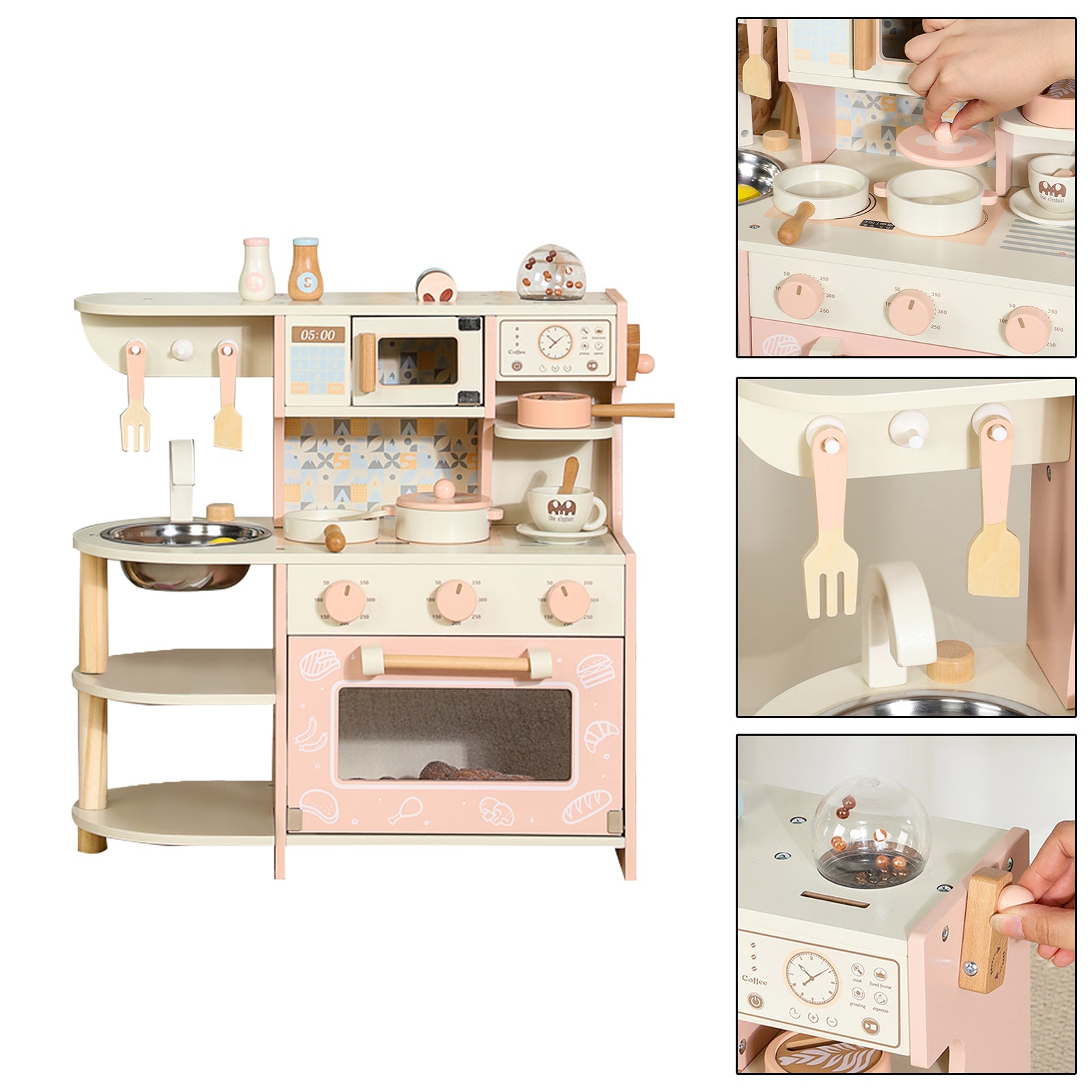 Simulation Pink Coffee Machine Play Kitchen Dishes Cooktop Set Pretend Kid Toy