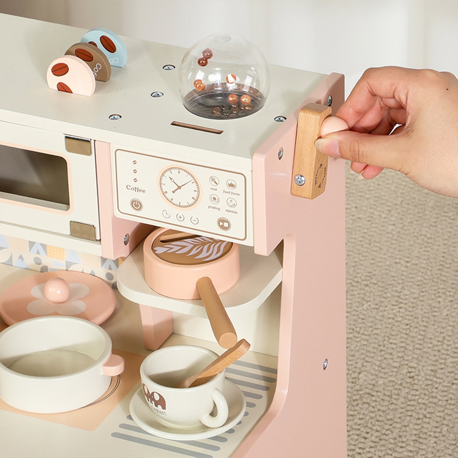 Simulation Pink Coffee Machine Play Kitchen Dishes Cooktop Set Pretend Kid Toy