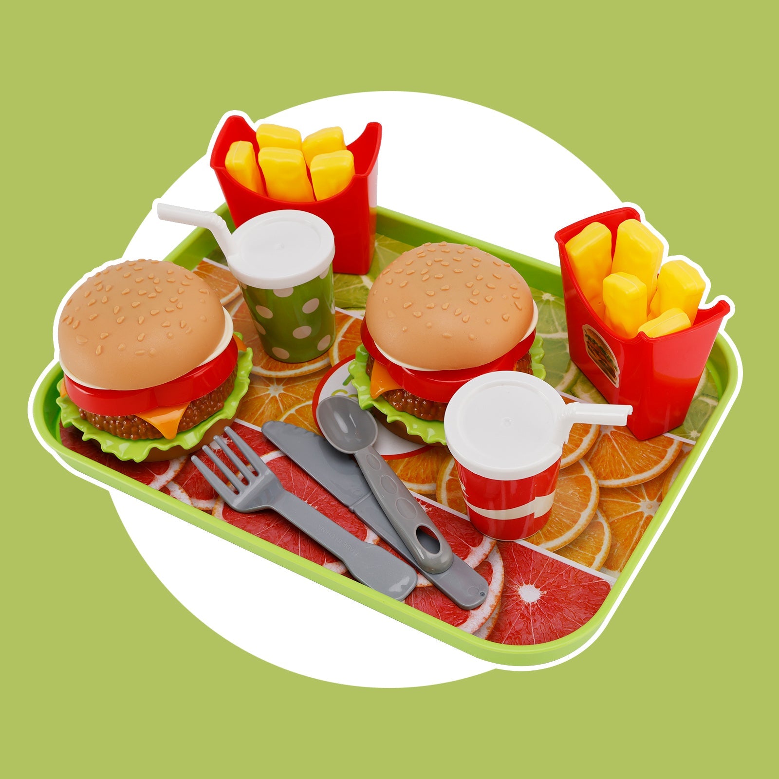 Hamburger Waffles Fries Drink Play Food Pretend Toy Kitchen Set Children Toy Set