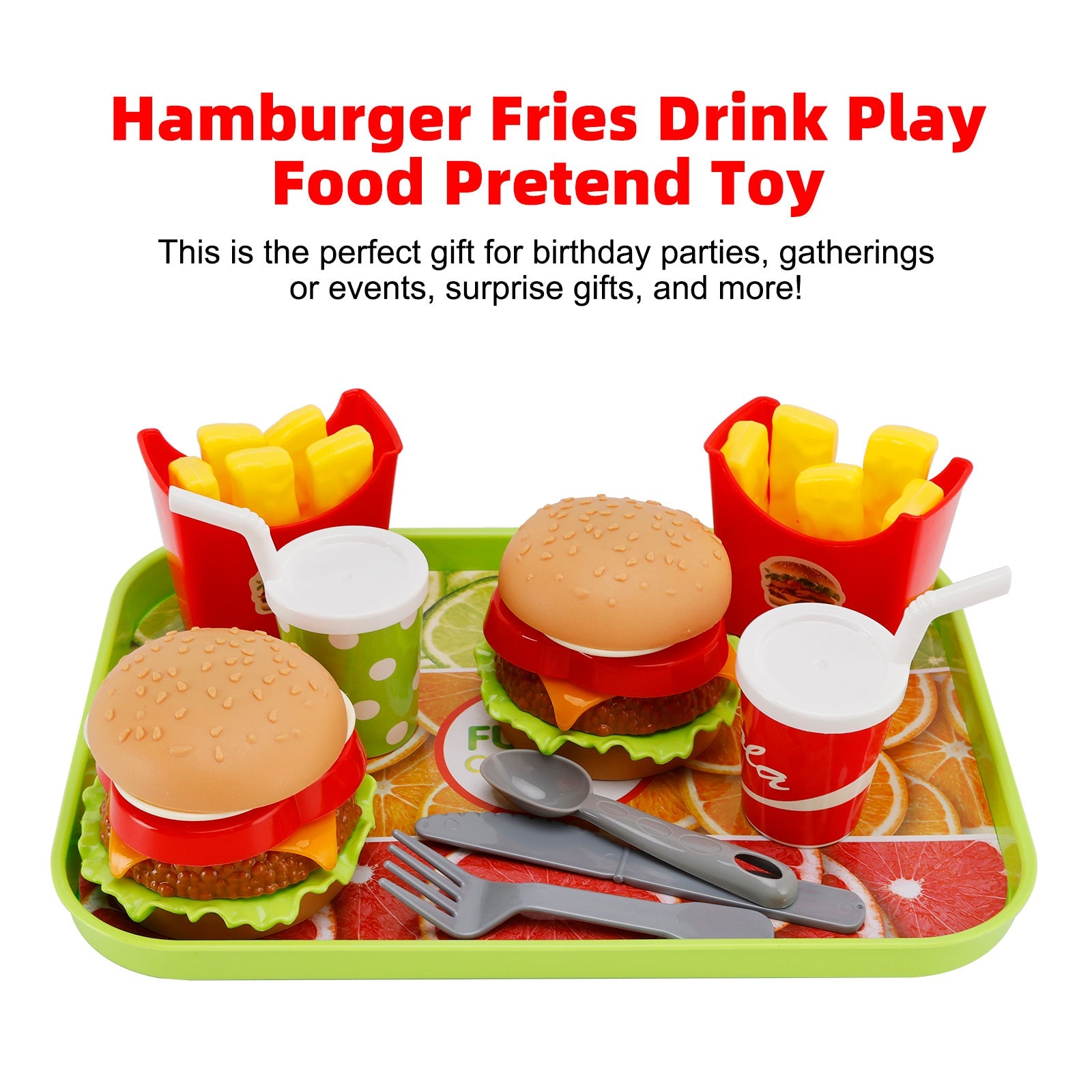 Hamburger Waffles Fries Drink Play Food Pretend Toy Kitchen Set Children Toy Set