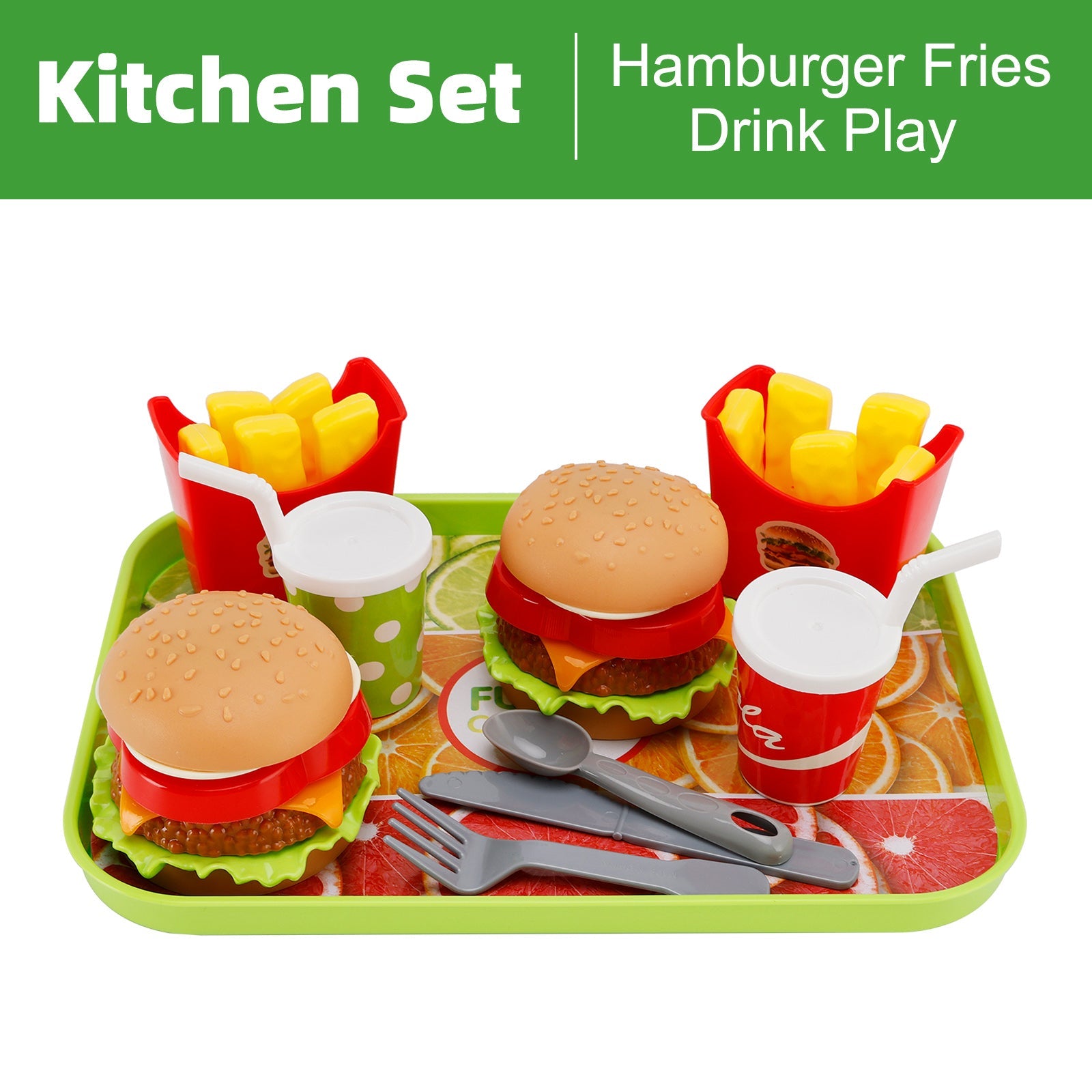 Hamburger Waffles Fries Drink Play Food Pretend Toy Kitchen Set Children Toy Set