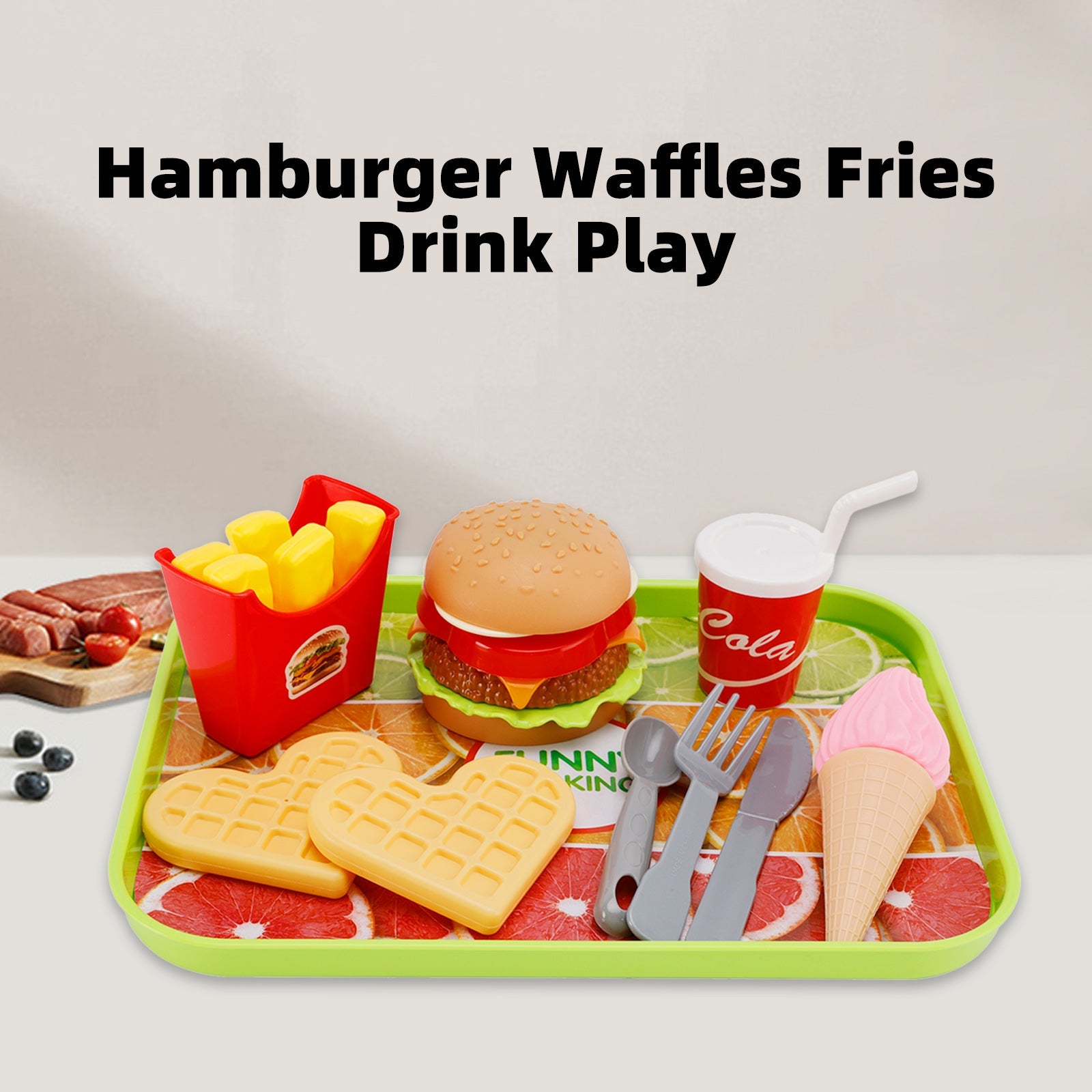 Hamburger Waffles Fries Drink Play Food Kitchen Set Children Toy Set For Kid