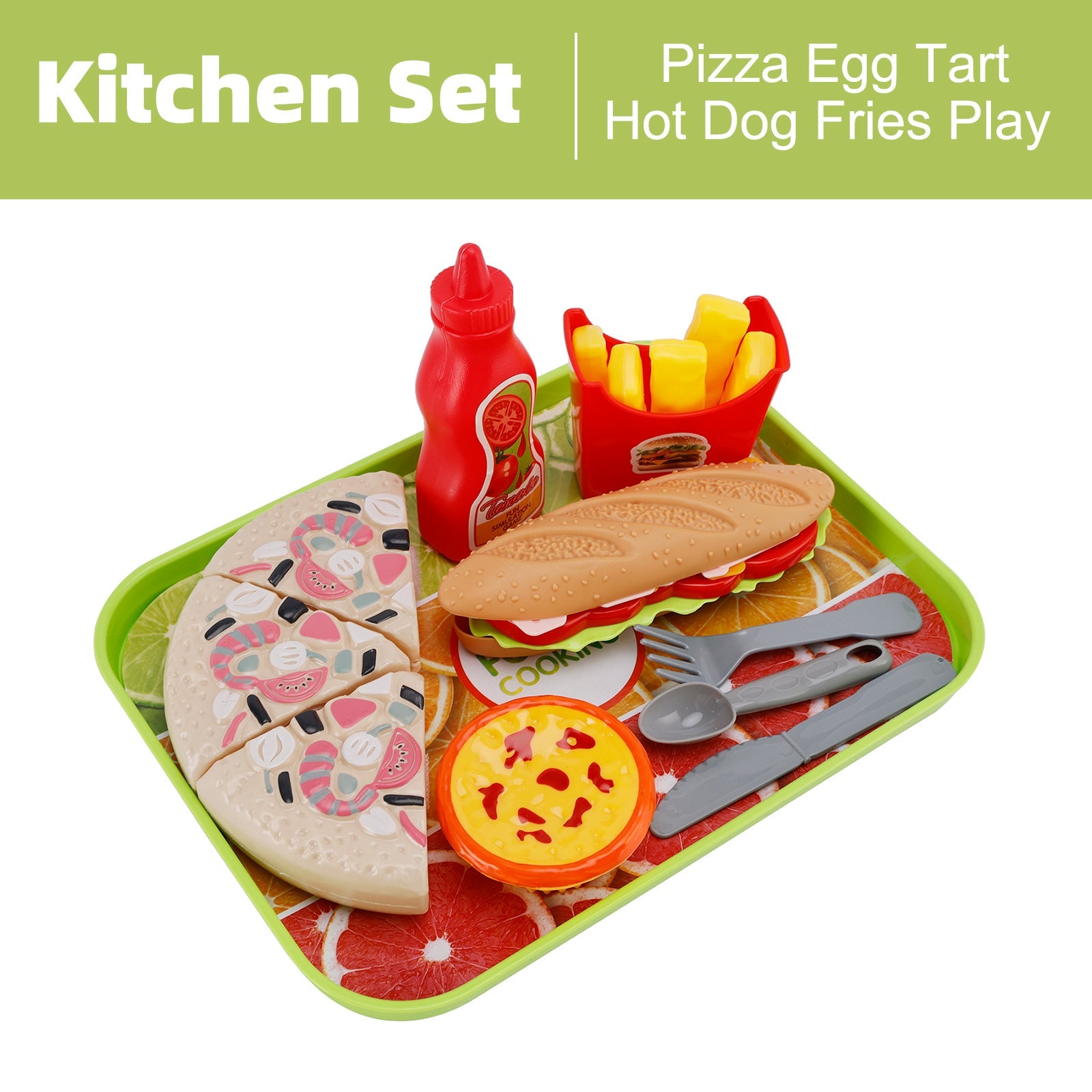 Pizza Egg Tart Hot Dog Fries Play Food Kitchen Set Children Toy Set For Kid