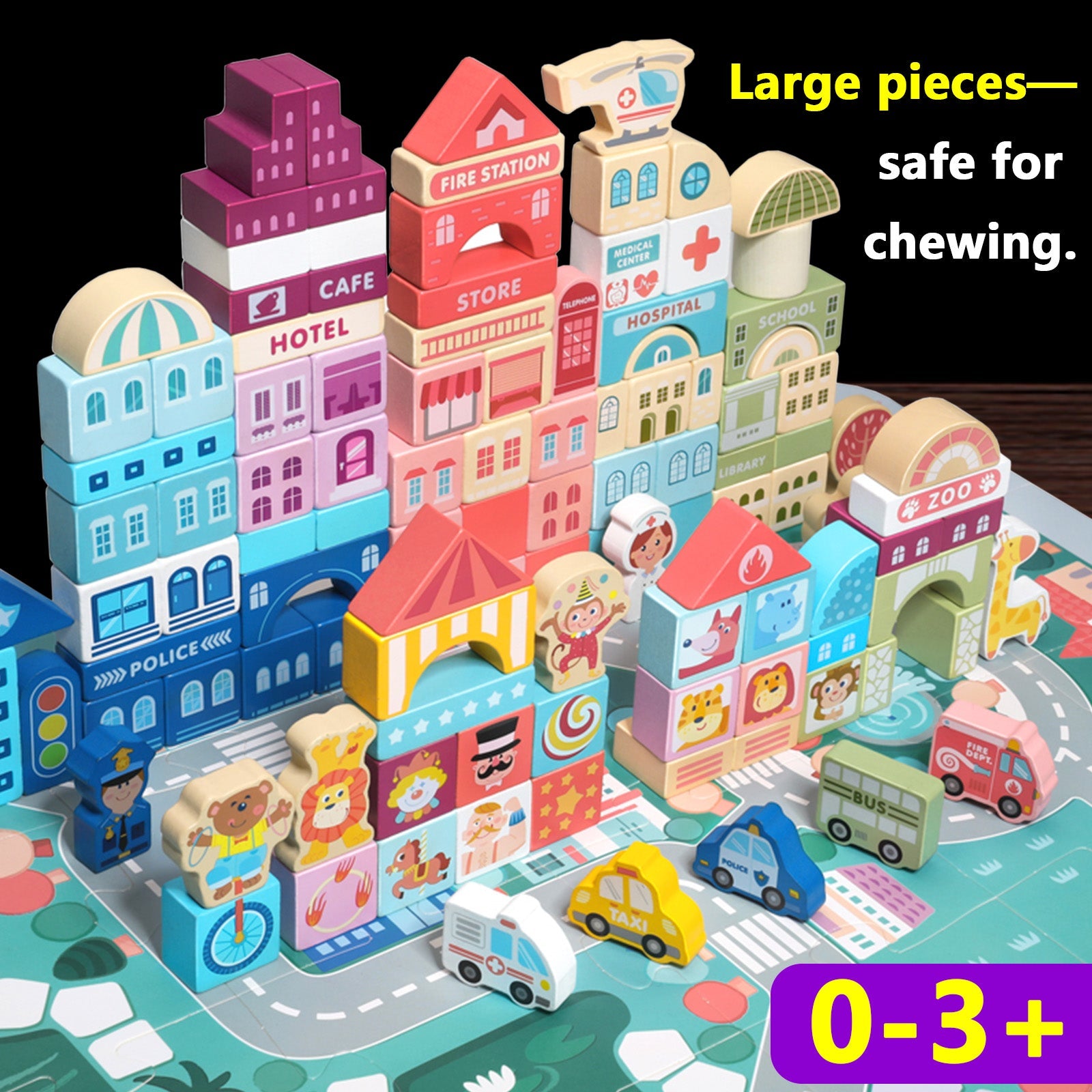 Urban Street Scene Building Blocks Set for Toddlers -140 Durable Blocks with Educational Puzzle-Kid’s Blocks