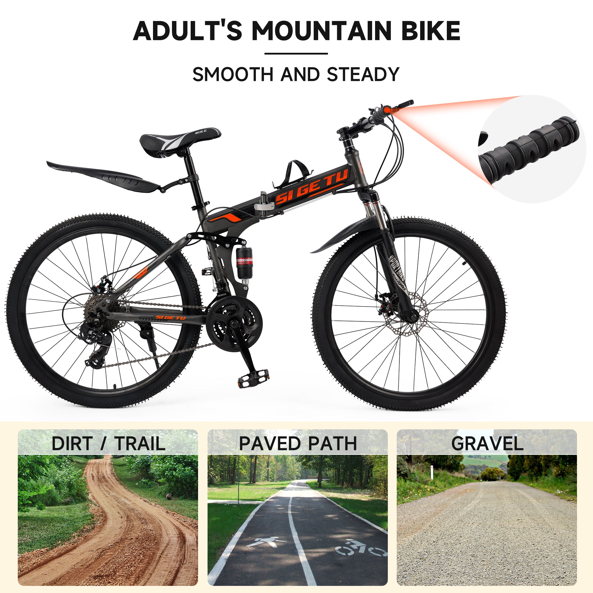26" Wheels 27 Speed Double Disc Brake Folding Mountain Bike MTB for Adults