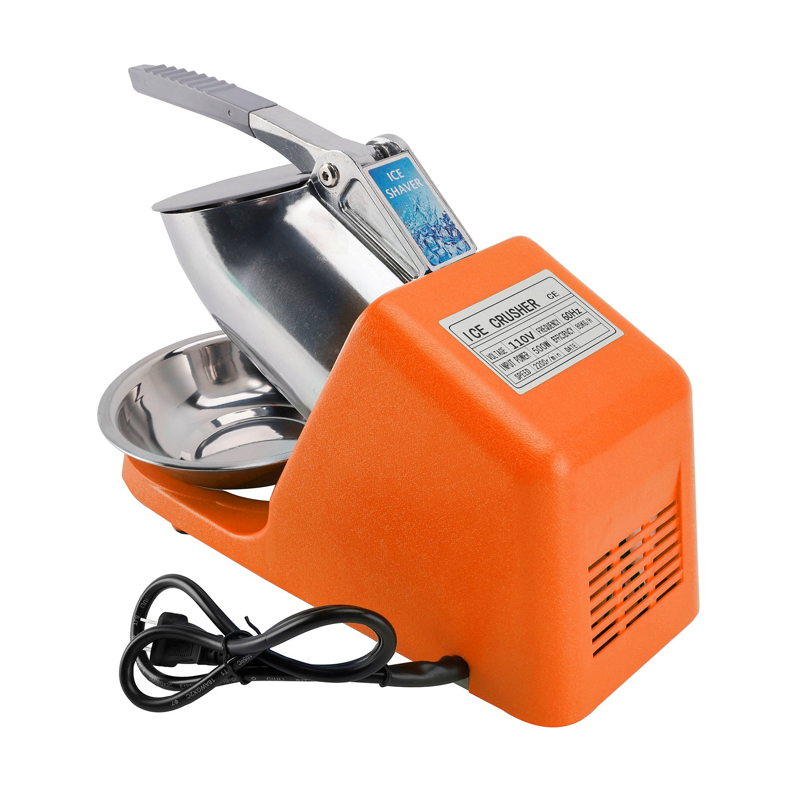 Summer Essential Orange 300W Electric Ice Crusher Machine,Shaver Snow Cone Maker,Dual Blades Aluminium Cover, Kitchen Utensils for Home Commercial Use