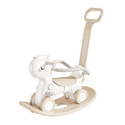 4-in-1 Baby Rocking Horse for Toddlers 1-3 Years ¨C Ride-On Toy with Detachable Balance Board,Push Rod,Guardrails & 4 Smooth Wheels,HDPE Material,80 lbs Weight Capacity with Sound Brown