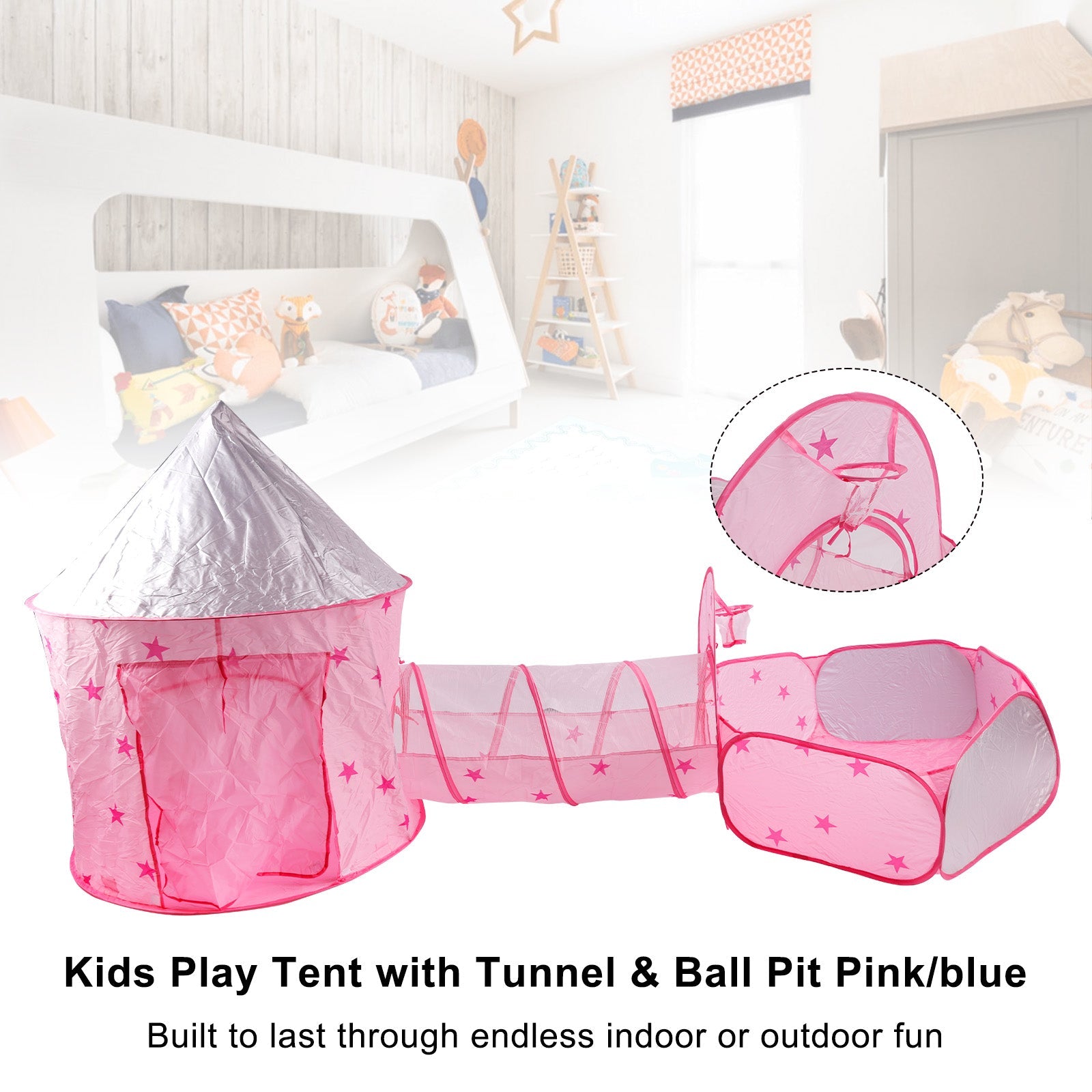 Kids Play Tent with Tunnel & Ball Pit Pink
