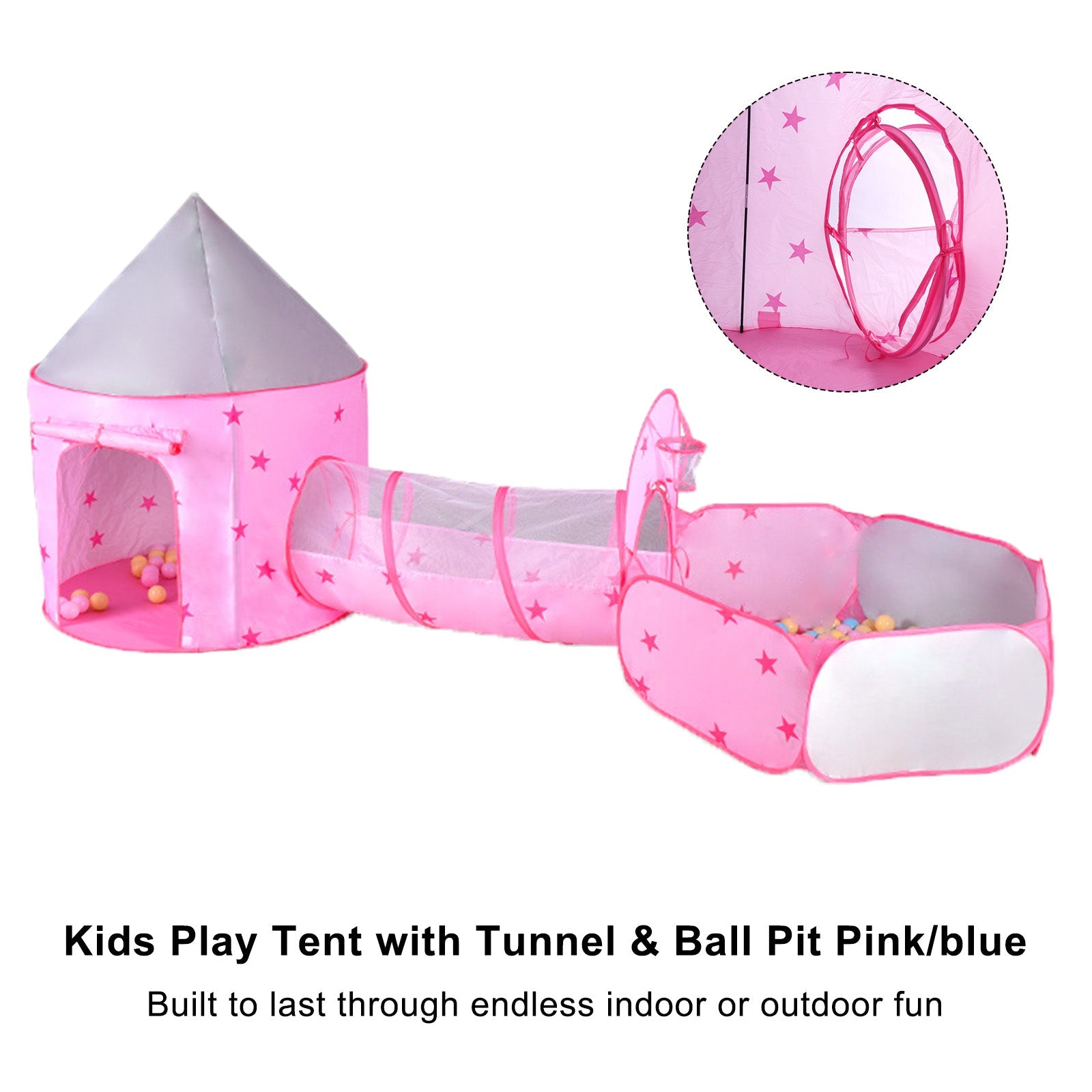 Kids Play Tent with Tunnel & Ball Pit Pink
