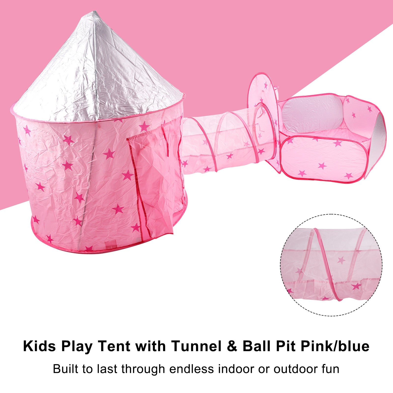 Kids Play Tent with Tunnel & Ball Pit Pink
