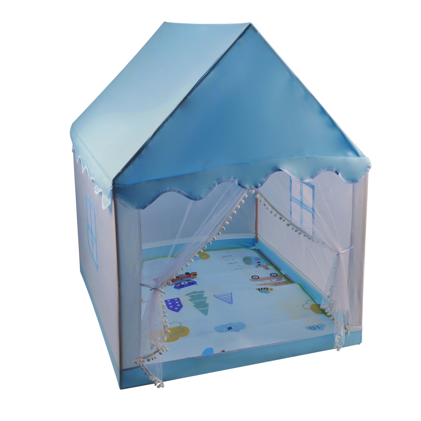 Kids Indoor Play Tent for Boys & Girls,Assembly Tent with Metal Frame,Mesh Window,Optional Star Lights & Mat,Portable Children's Playhouse with Carry Bag Blue