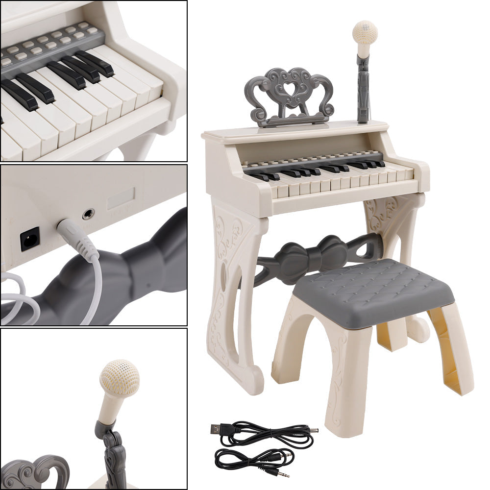 25-Key Kids Piano Toy with Stand & Stool,Microphone - Multifunctional Electronic Keyboard for Boys Girls Gift Ages 3+ (Pink)