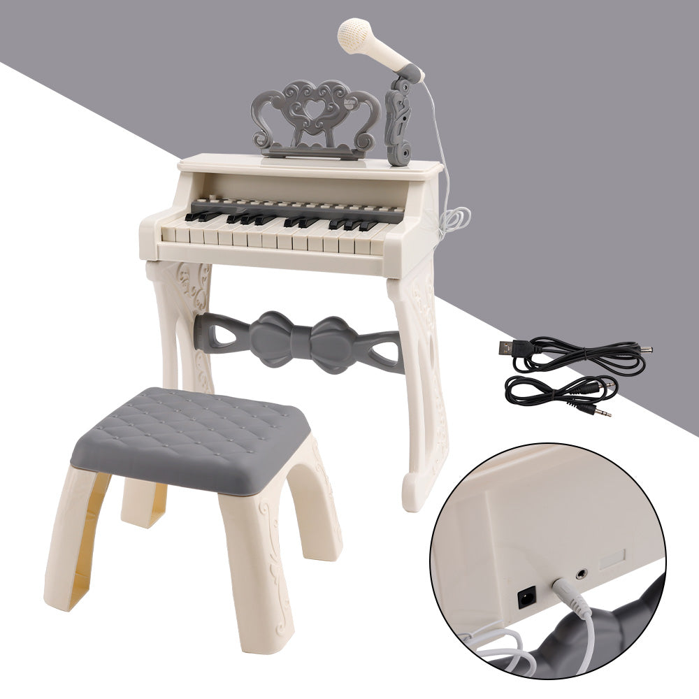 25-Key Kids Piano Toy with Stand & Stool,Microphone - Multifunctional Electronic Keyboard for Boys Girls Gift Ages 3+ (Pink)