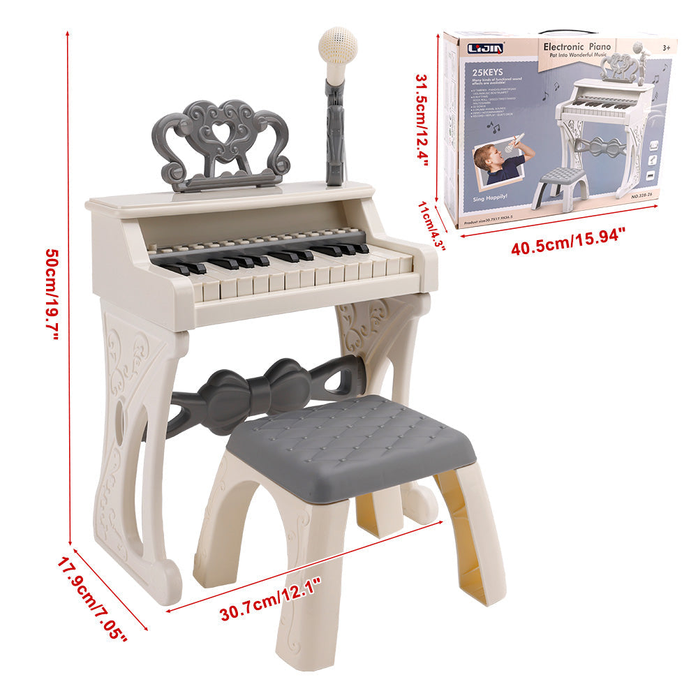 25-Key Kids Piano Toy with Stand & Stool,Microphone - Multifunctional Electronic Keyboard for Boys Girls Gift Ages 3+ (Pink)