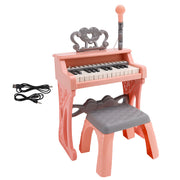 25-Key Kids Piano Toy with Stand & Stool,Microphone - Multifunctional Electronic Keyboard for Boys Girls Gift Ages 3+ (White)