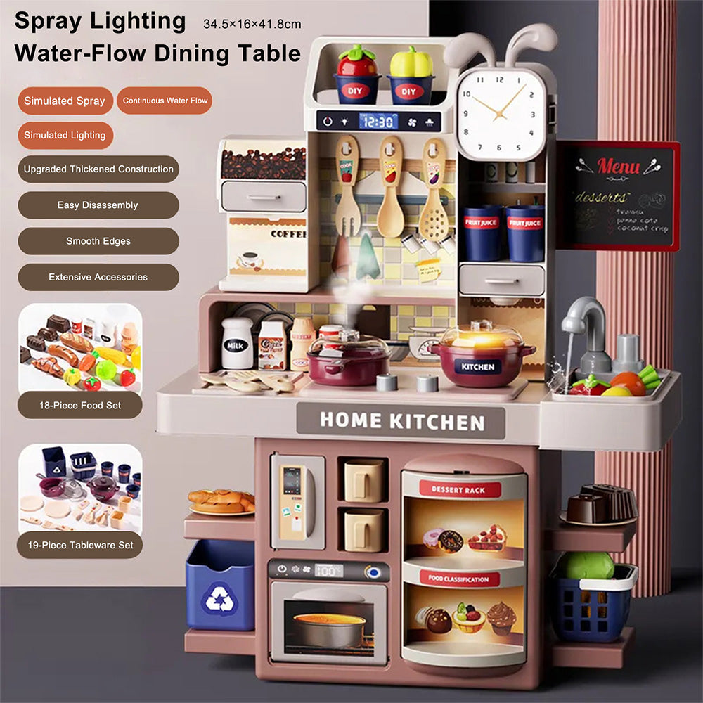 Kids Kitchen Play Set-Interactive Mist & Light Kitchen with Water Circulation Perfect Gift for Boys & Girls Ages 3+ (Red)