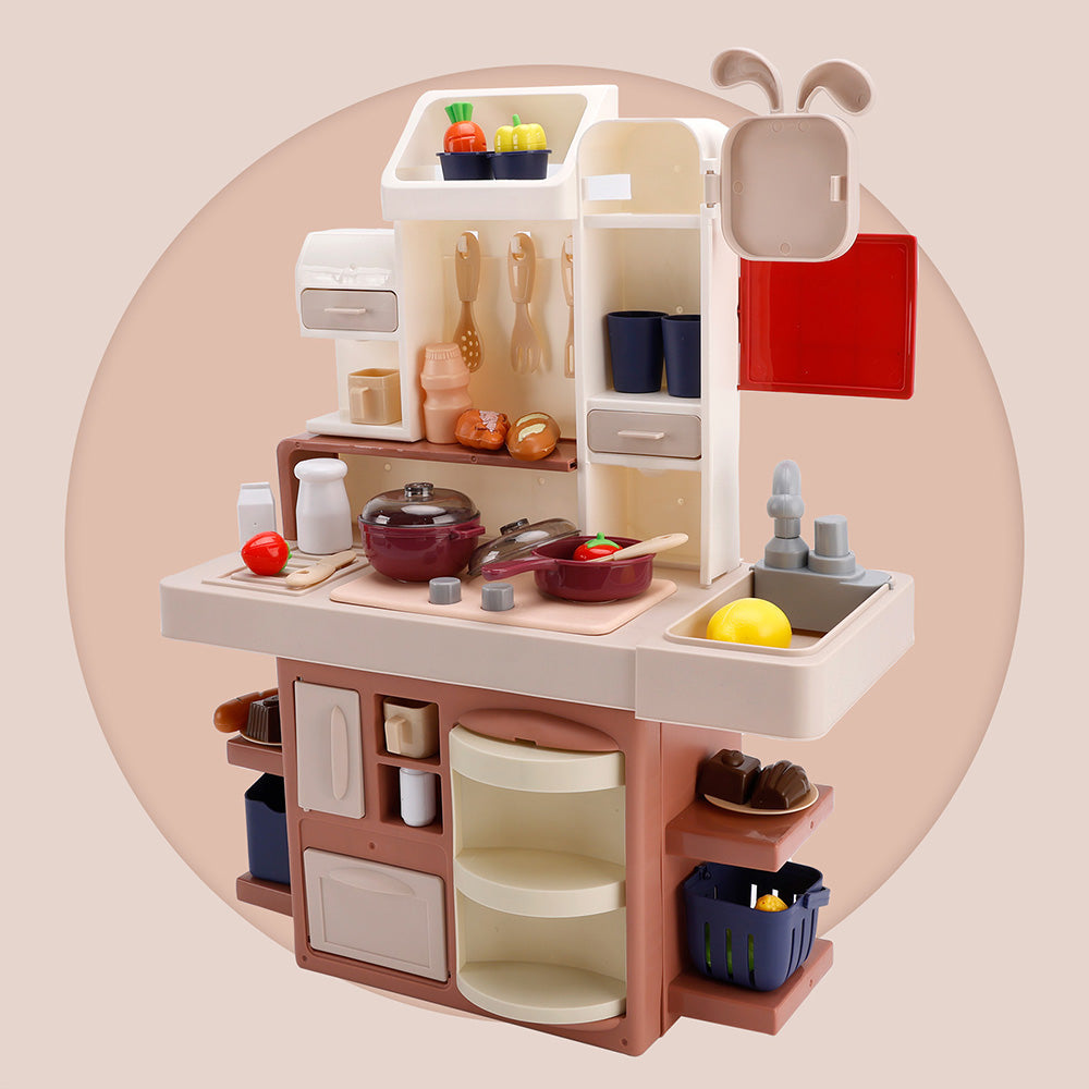 Kids Kitchen Play Set-Interactive Mist & Light Kitchen with Water Circulation Perfect Gift for Boys & Girls Ages 3+ (Red)
