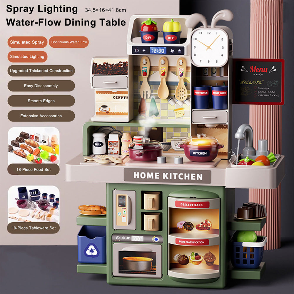 Kids Kitchen Play Set-Interactive Mist & Light Kitchen with Water Circulation Perfect Gift for Boys & Girls Ages 3+ (Green)