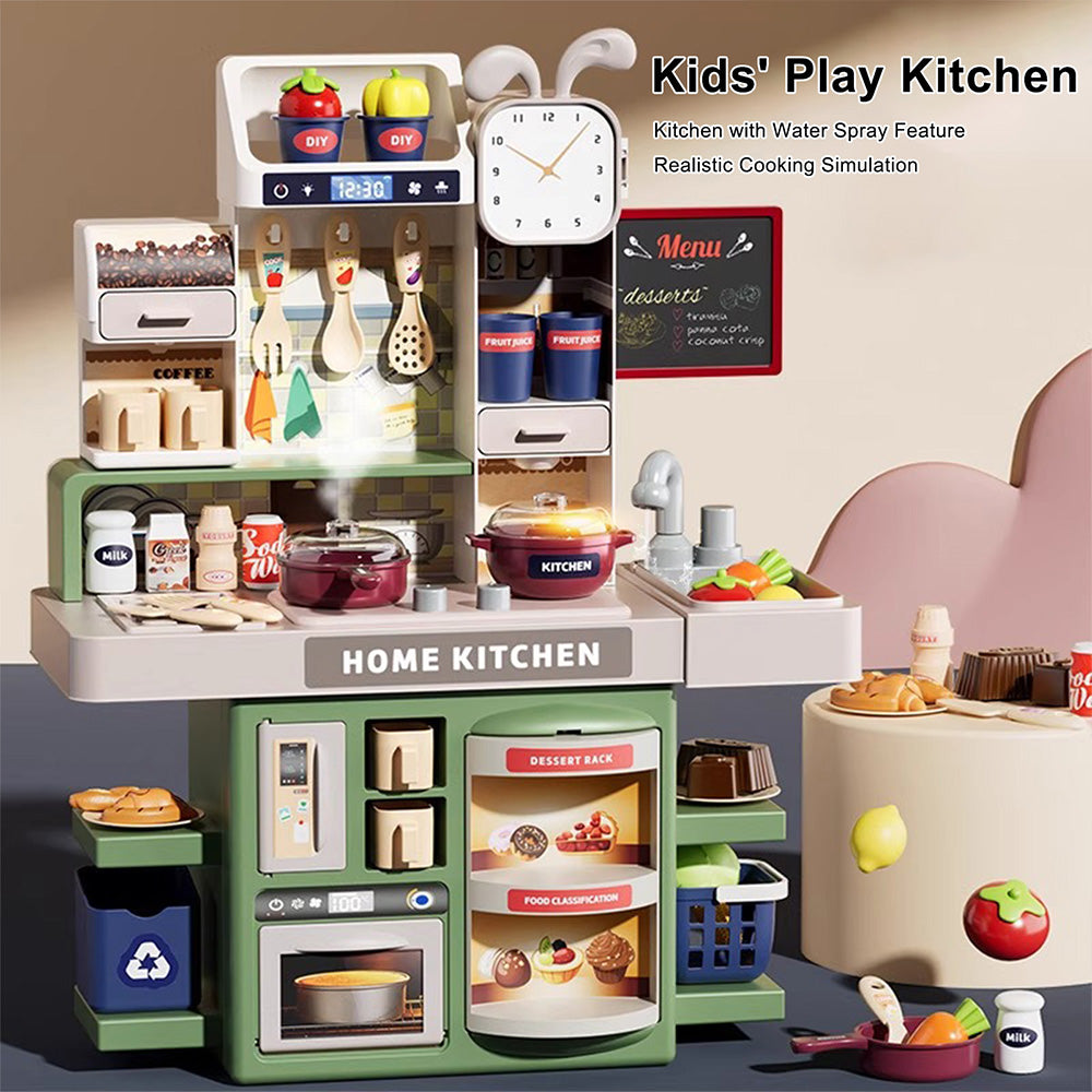 Kids Kitchen Play Set-Interactive Mist & Light Kitchen with Water Circulation Perfect Gift for Boys & Girls Ages 3+ (Green)