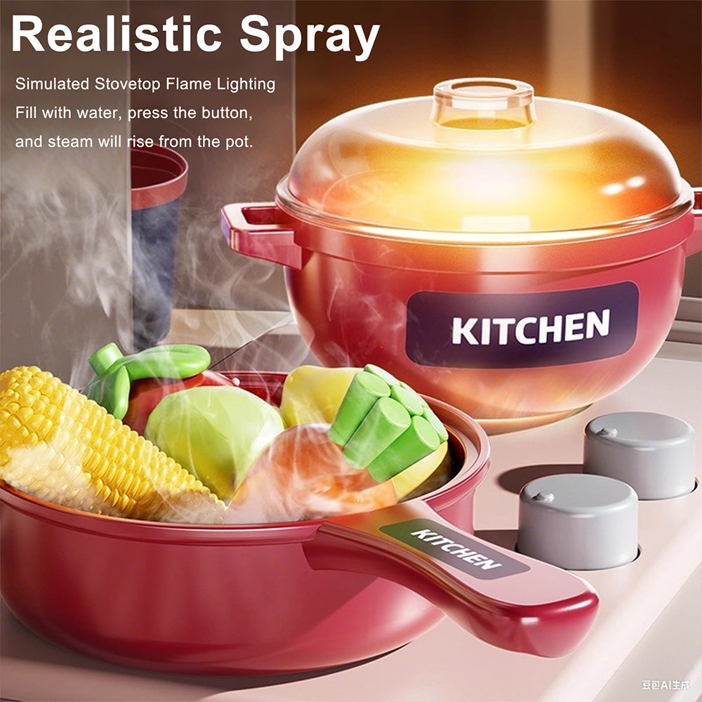 Kids Kitchen Play Set-Interactive Mist & Light Kitchen with Water Circulation Perfect Gift for Boys & Girls Ages 3+ (Green)