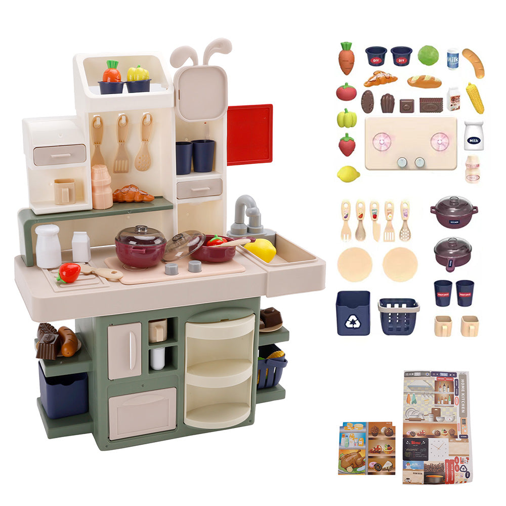 Kids Kitchen Play Set-Interactive Mist & Light Kitchen with Water Circulation Perfect Gift for Boys & Girls Ages 3+ (Green)