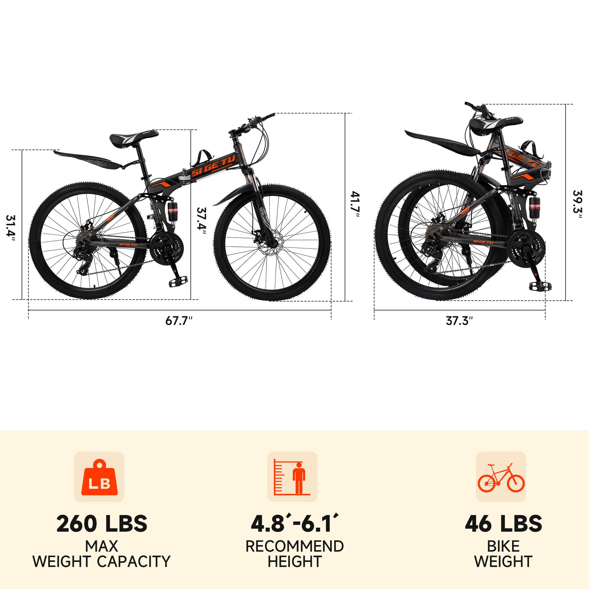 26" Wheels 27 Speed Double Disc Brake Folding Mountain Bike MTB for Adults