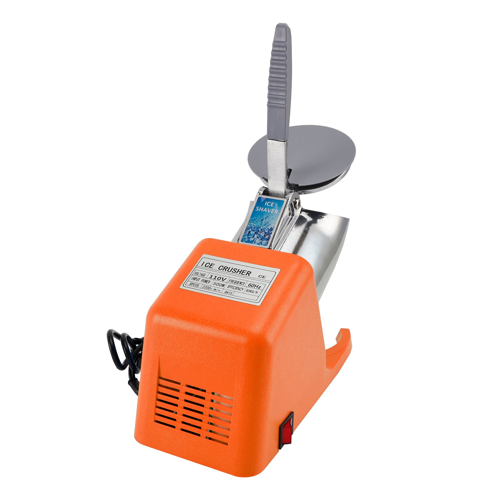 Summer Essential Orange 300W Electric Ice Crusher Machine,Shaver Snow Cone Maker,Dual Blades Aluminium Cover, Kitchen Utensils for Home Commercial Use