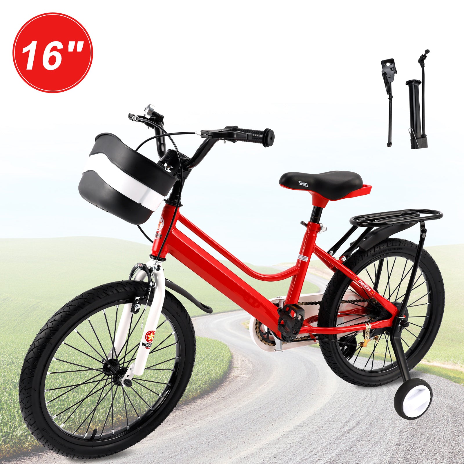 16"/18" Kids Bike for Boys and Girls with auxiliary wheels & Rack & Basket