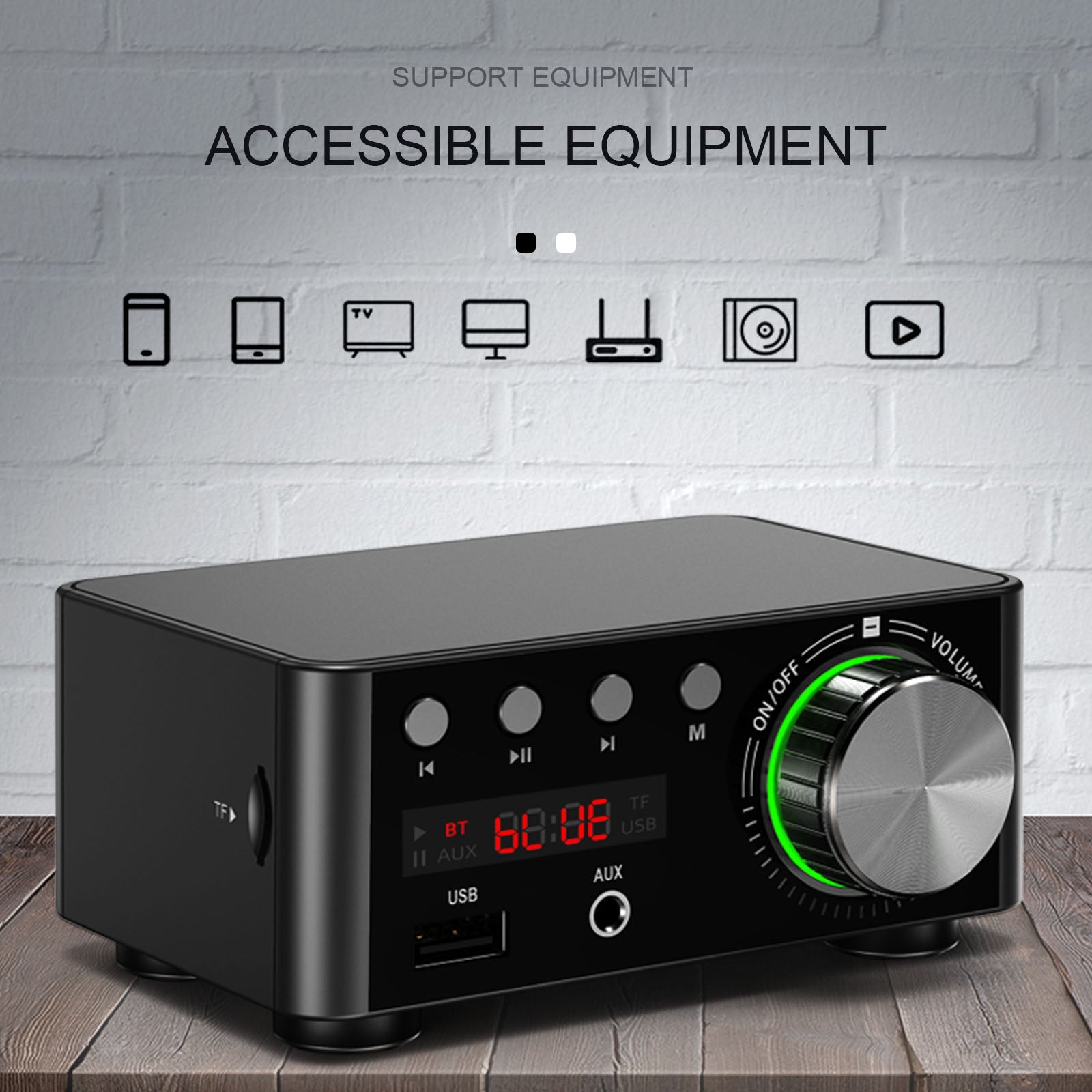 12-24V 50W+50W Bluetooth 5.0 Digital Power Sound Amplifier Desktop HiFi Stereo