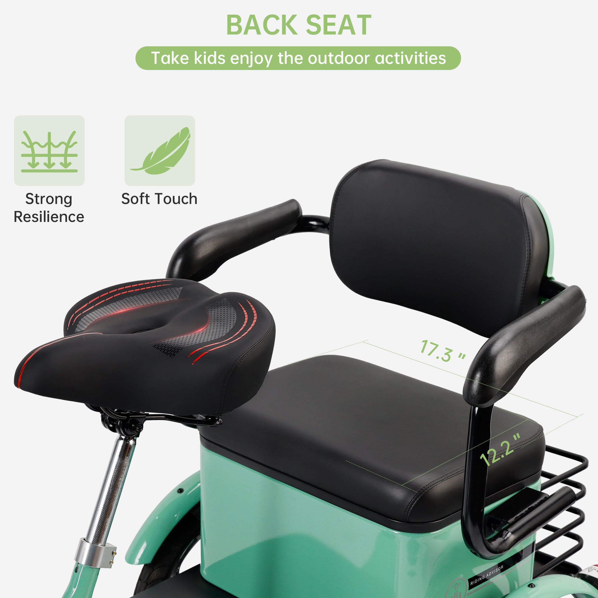 400W 48V 12A Electric Folding Tricycle 3 Wheel E-bike Green with Rear Seat for Adult