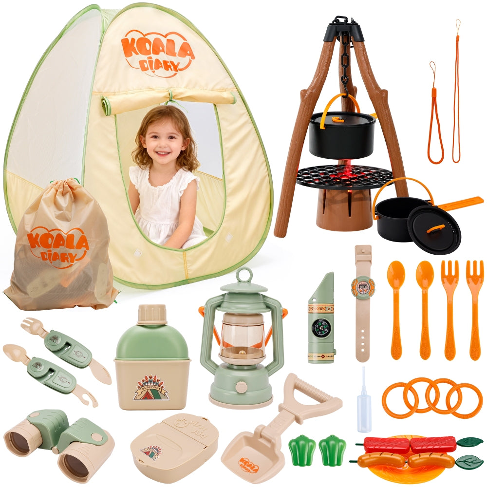 42Pcs Camping Pretend Play Tent Toy Campfire Kids Camping Set with Tent73