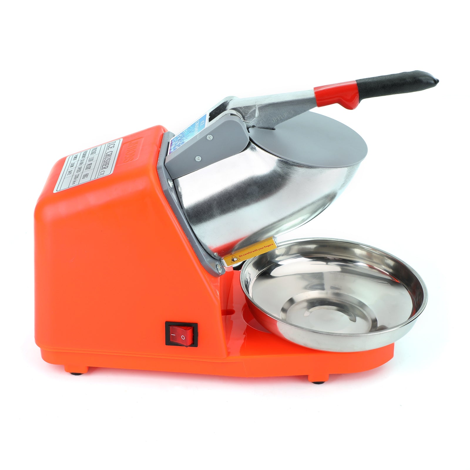 Summer Essential Orange 300W Electric Ice Crusher Machine,Shaver Snow Cone Maker,Dual Blades Aluminium Cover, Kitchen Utensils for Home Commercial Use