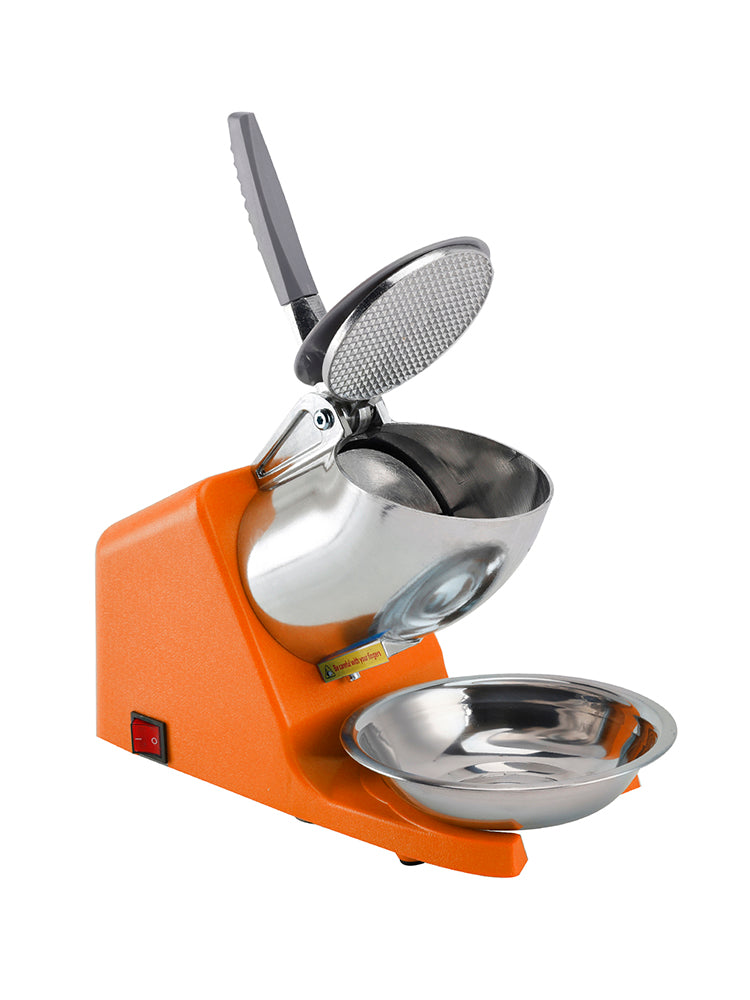 Summer Essential Orange 300W Electric Ice Crusher Machine,Shaver Snow Cone Maker,Dual Blades Aluminium Cover, Kitchen Utensils for Home Commercial Use
