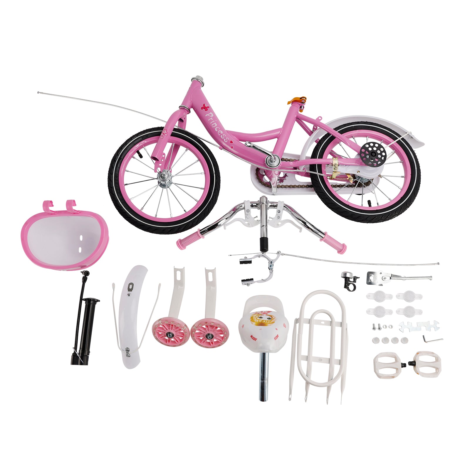 16"/18" Kids Bicycle Girls Bike with Training Wheels Basket Kickstand