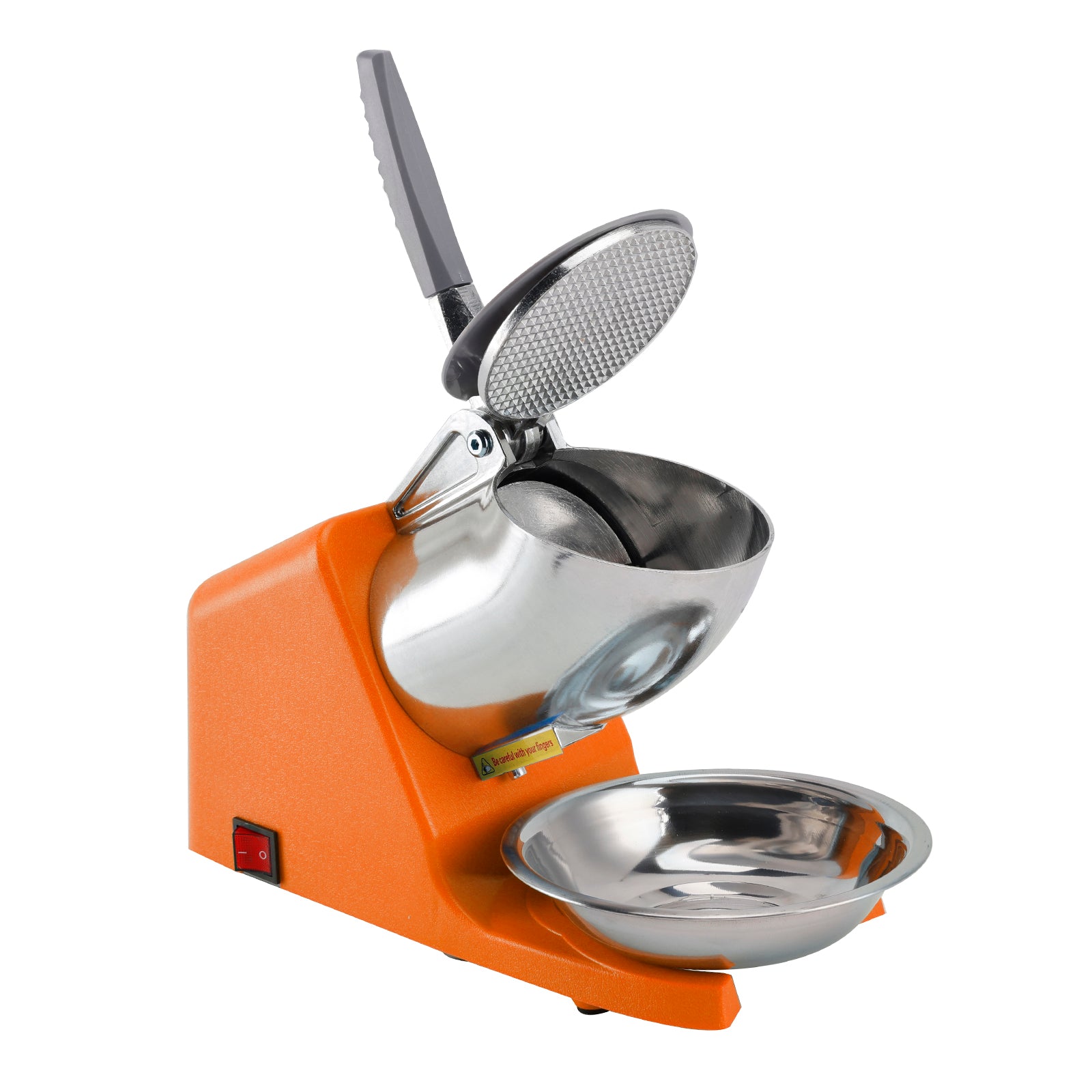 Summer Essential Orange 300W Electric Ice Crusher Machine,Shaver Snow Cone Maker,Dual Blades Aluminium Cover, Kitchen Utensils for Home Commercial Use