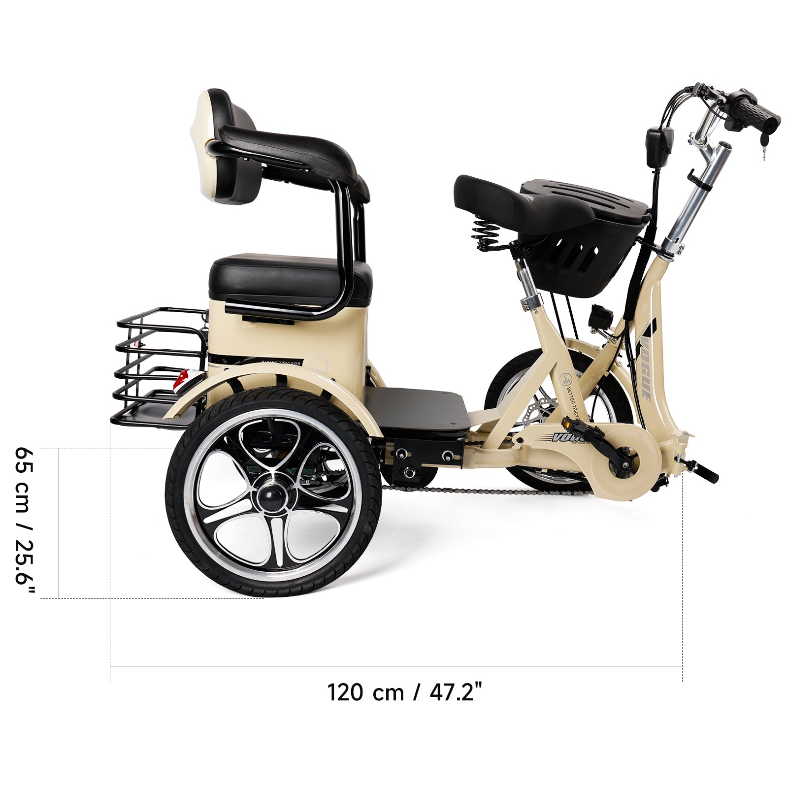400W 48V 12A Electric Folding Tricycle 3 Wheel E-bike white with Rear Seat for Adult
