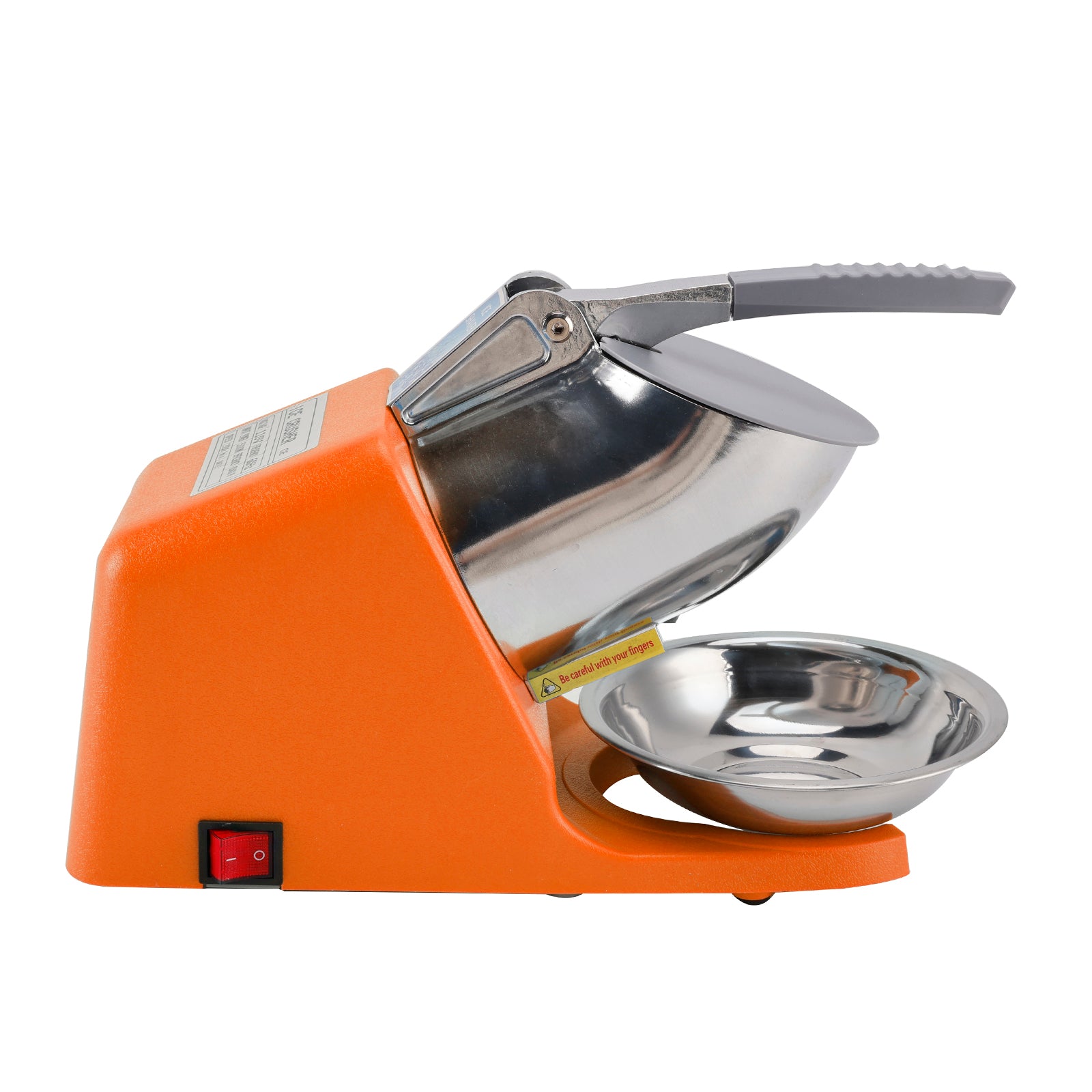 Summer Essential Orange 300W Electric Ice Crusher Machine,Shaver Snow Cone Maker,Dual Blades Aluminium Cover, Kitchen Utensils for Home Commercial Use