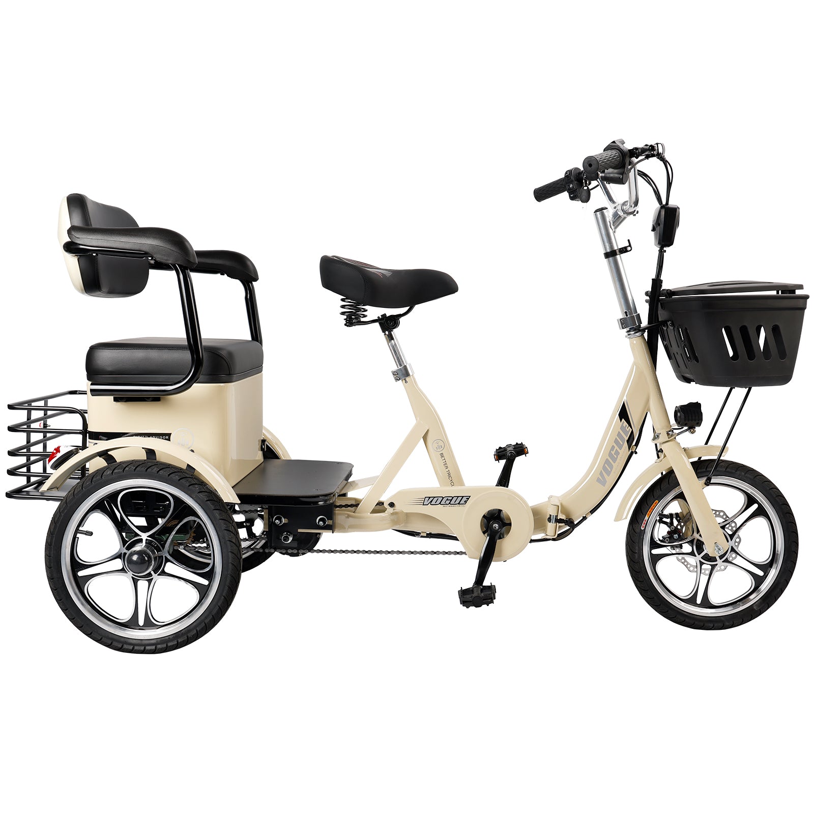 400W 48V 12A Electric Folding Tricycle 3 Wheel E-bike white with Rear Seat for Adult