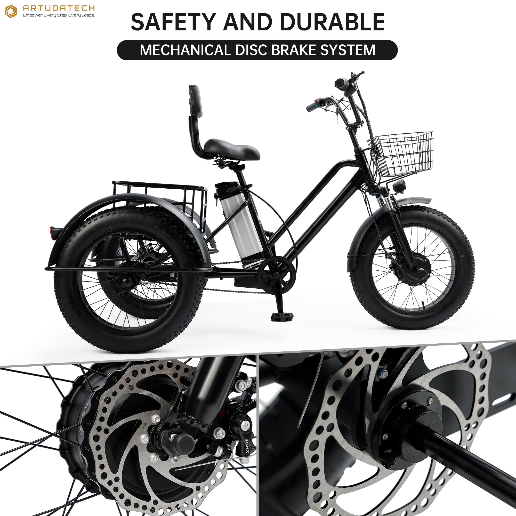 Black Electric Snow Trike with 500W Motor & Large Basket