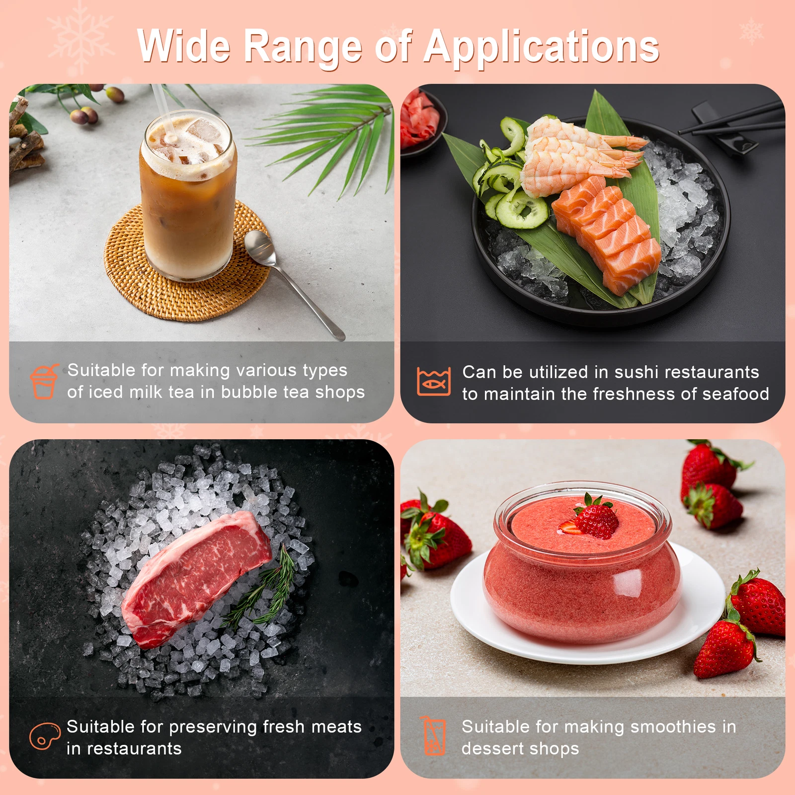 Summer Essential Orange 300W Electric Ice Crusher Machine,Shaver Snow Cone Maker,Dual Blades Aluminium Cover, Kitchen Utensils for Home Commercial Use