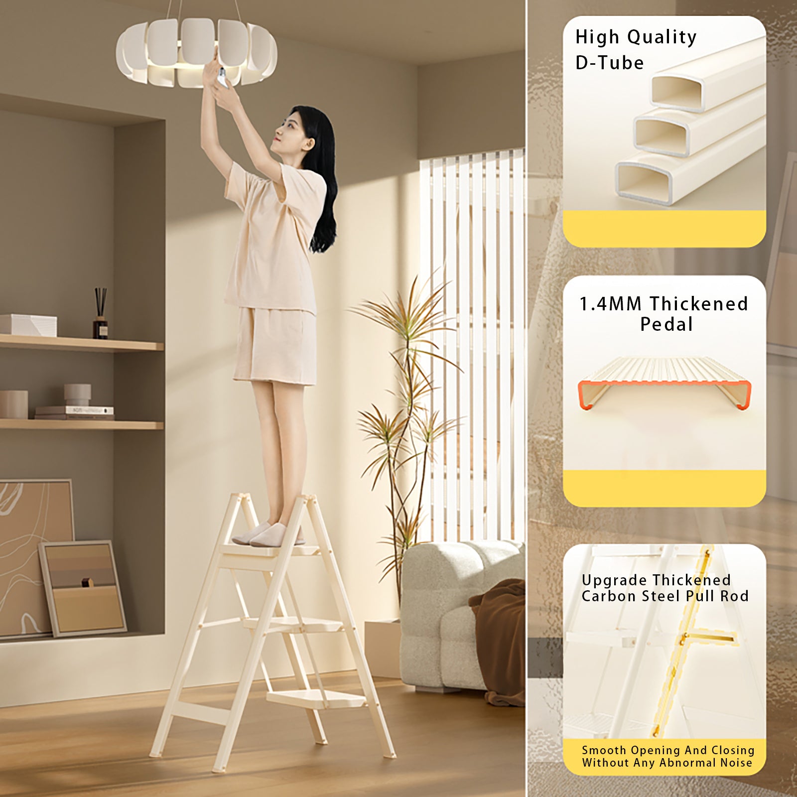 3 Step Ladder Folding Step Stool with Wide Anti-Slip Pedal