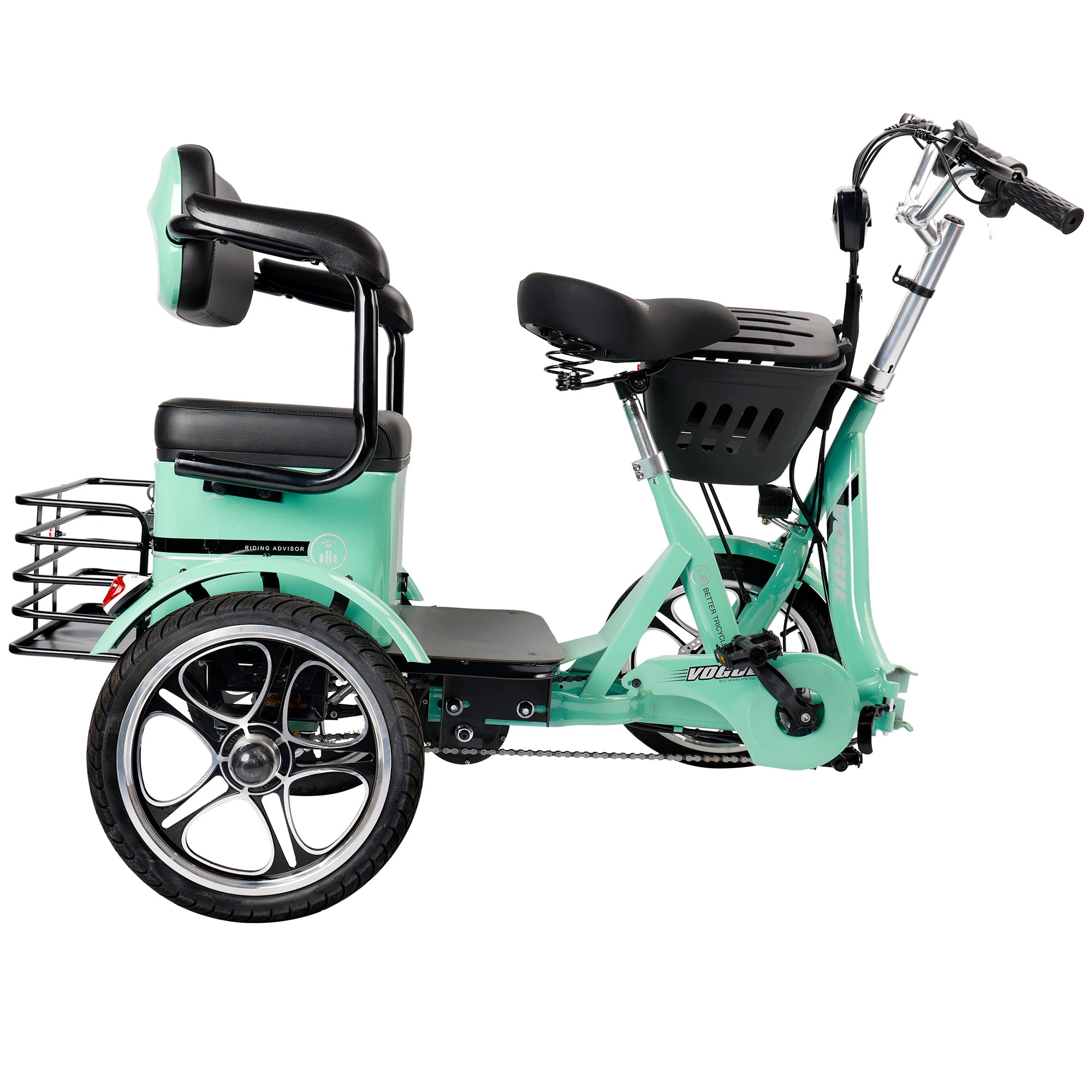 400W 48V 12A Electric Folding Tricycle 3 Wheel E-bike Green with Rear Seat for Adult